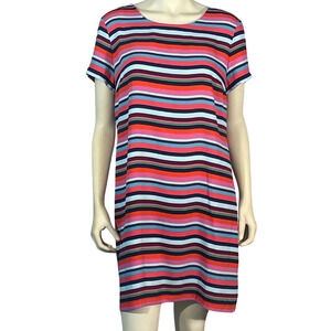 3-FOR-$30 Cynthia Rowley Sz 12 Shift Dress Colorful Striped Silky Exposed Zipper